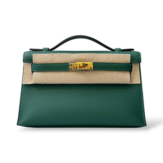 Hermes Kelly Pochette Vert Moyen Swift GHW